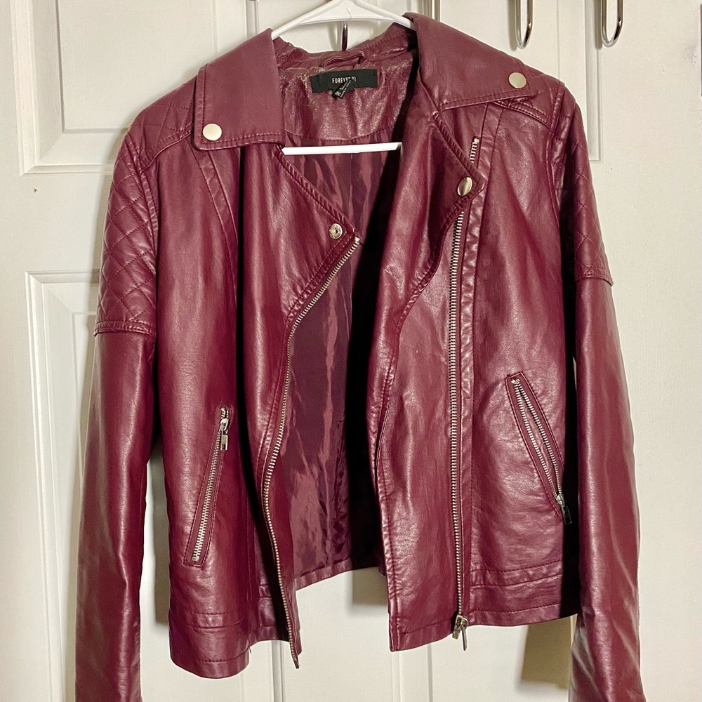Forever 21 Faux Leather Jacket Maroon